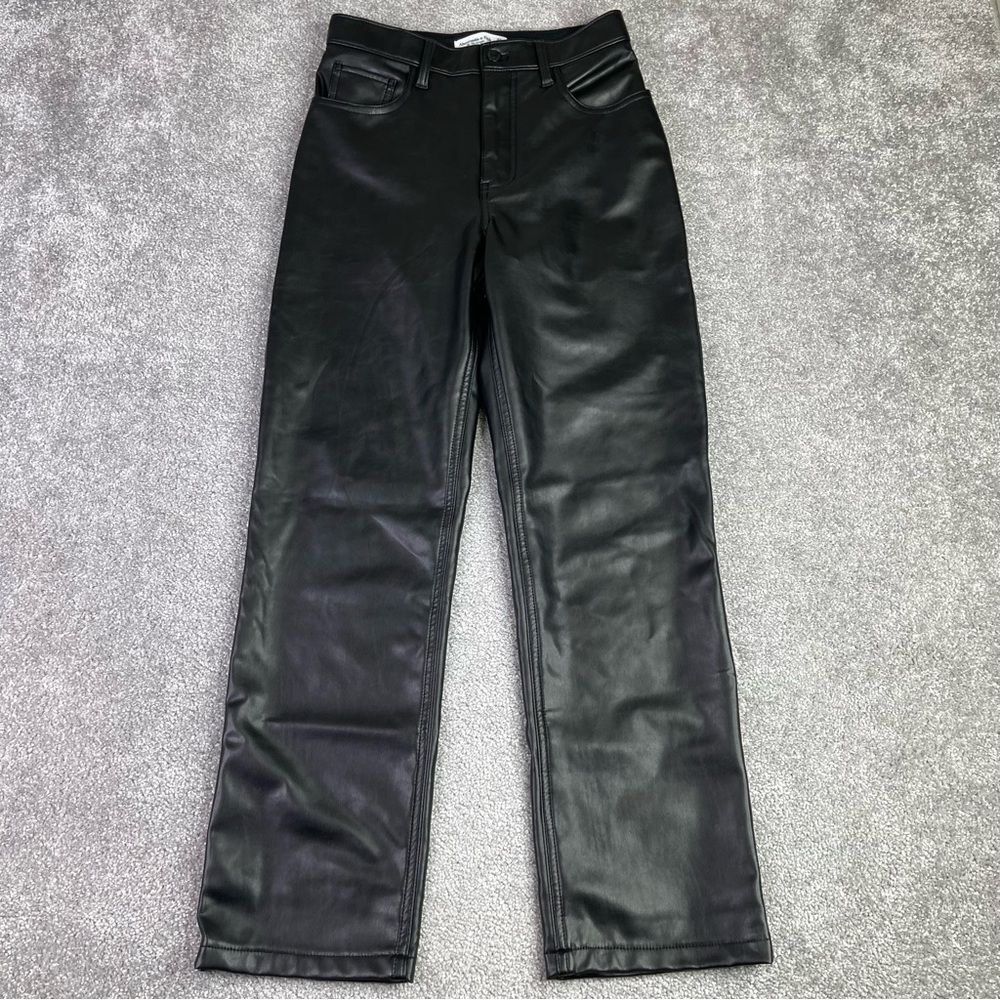 Abercrombie & Fitch Faux Leather Pants Women's 27 Black 90's Straight High Rise